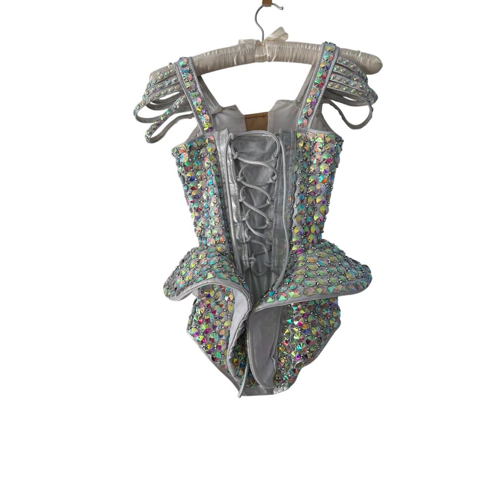 Glamour Costumes Beyoncé Burlesque Crystal Showgirl Corset Top + bodysuit XS - Picture 8 of 10